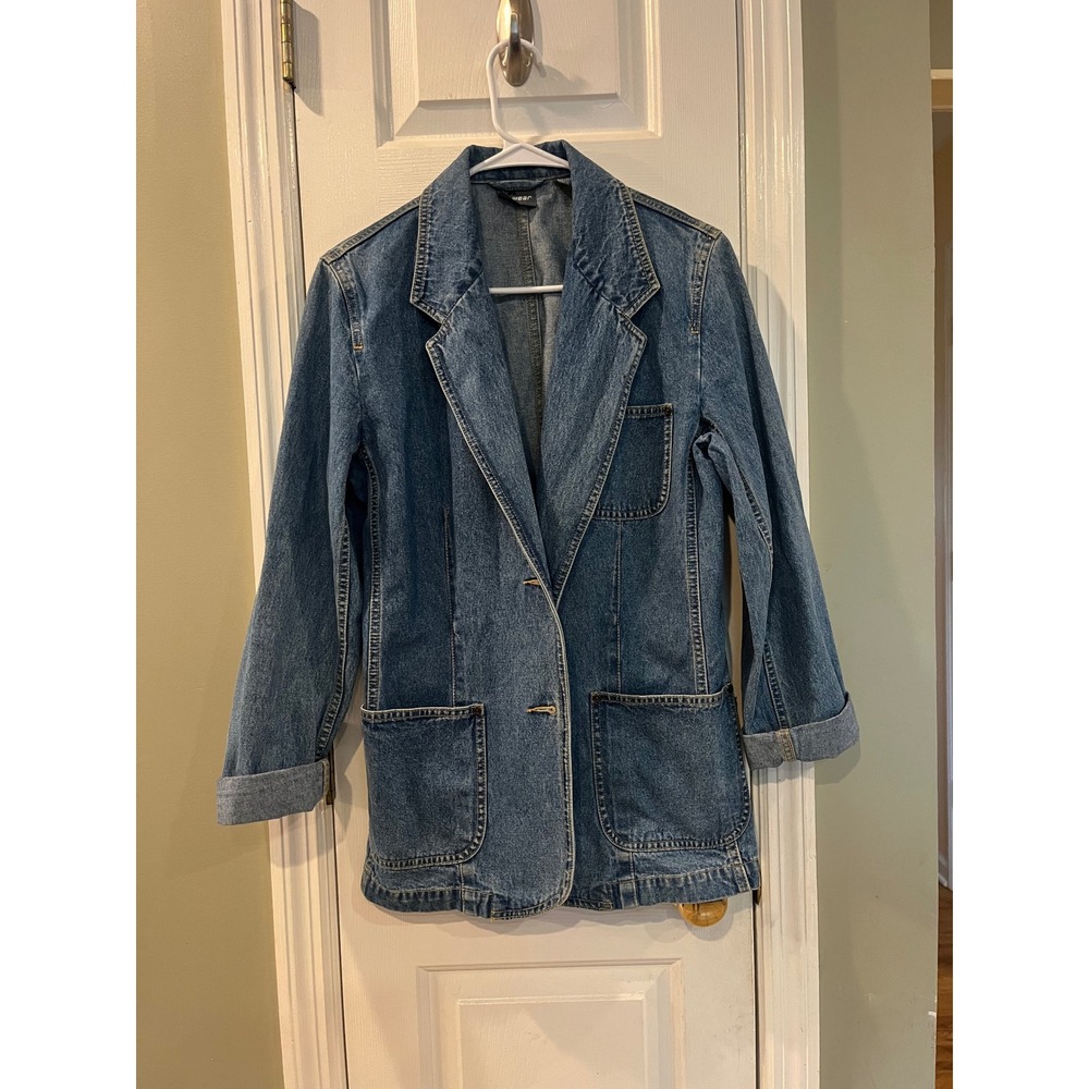 Lizwear Vintage Denim Blazer Medium Wash Cotton Patch Pocket Jacket Womens 6